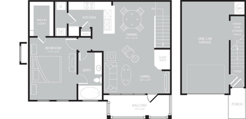 Floor plan for 1 bed, 1 bath, 903 sqft